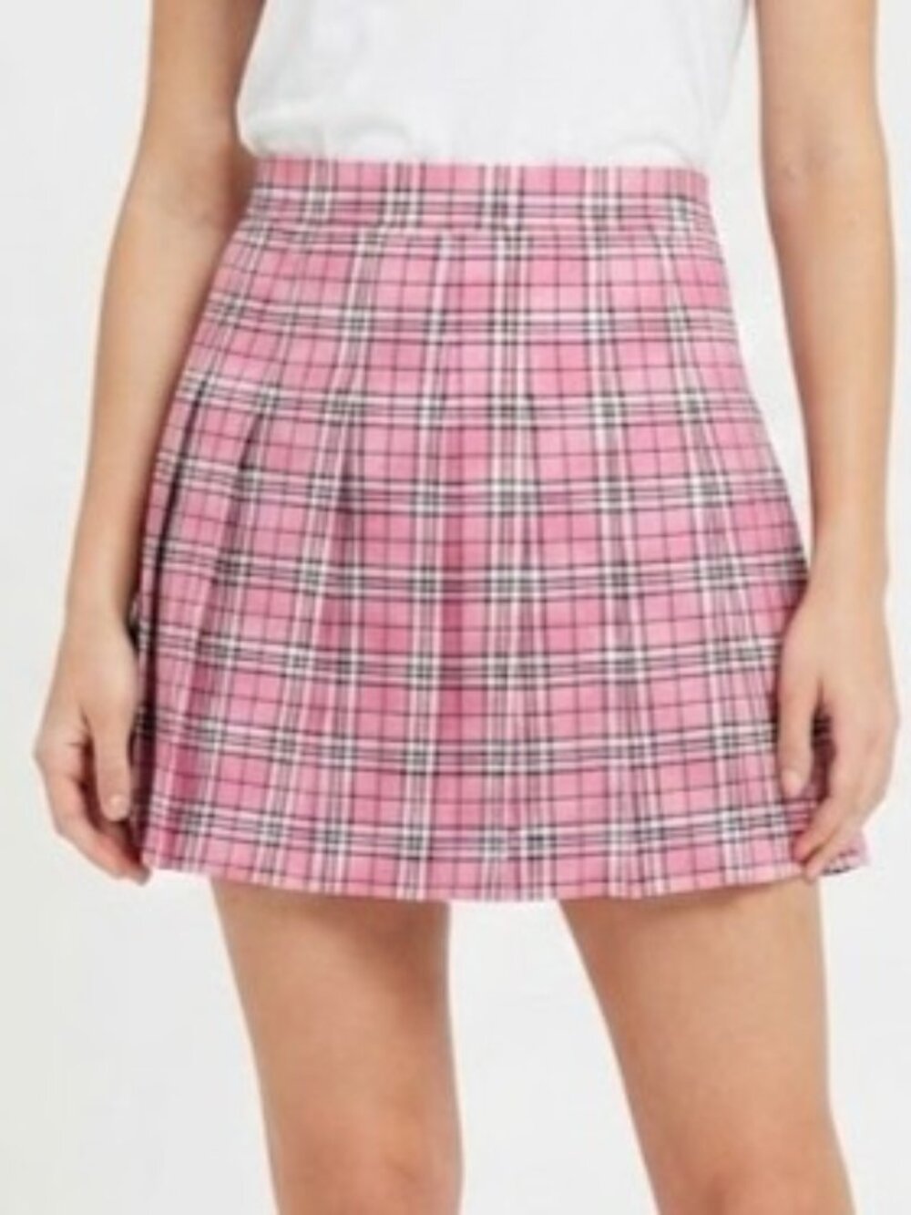 Pink Plaid Pleated Clueless Inspired Mini Skirt